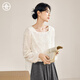 對白（DUIBAI）【AN大碼系列】羽染晨曦白色雪紡小衫春季微胖mm流蘇方領(lǐng)上衣襯衫 米杏色 L 建議體重125-135