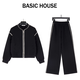 百家好（Basic House）Basic House/百家好運(yùn)動(dòng)服休閑套裝寬松上衣運(yùn)動(dòng)褲子兩件套女 黑色 M L