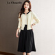 拉夏貝爾（La Chapelle）韓版休閑時(shí)尚短外套氣質(zhì)半身裙真兩件套裝秋冬新款女士圓領(lǐng)連衣裙 米色 2XL -125-135斤
