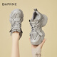 達(dá)芙妮（DAPHNE）厚底老爹鞋女2025新款增高顯瘦輕便百搭運動休閑鞋 灰色 單層 跟高6cm 40 (250mm)