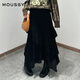 moussy 新品法式田園風(fēng)不規(guī)則荷葉邊半身裙028IAZ31-1012 020黑色 M