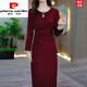 皮爾卡丹（pierre cardin）連衣裙2025新款女春秋結婚長(cháng)輩喜婆婆婚宴裝媽媽禮服打底時(shí)尚女裝 紅色 4XL 146-160斤