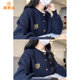 派吉鯊春秋季針織衫毛衣開(kāi)衫外套女學(xué)院風(fēng)撞色徽章刺繡金扣韓系外搭上衣 藏青色 S 【建議70/90斤】