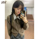JZDZ假兩件polo領(lǐng)開衫毛衣短外套女2025新款春秋季學(xué)院風(fēng)針織衫上衣 咖色 商場(chǎng)同款 M 建議95-110斤 商場(chǎng)同款