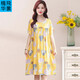 楠飛華裳新款綿綢女士印花連衣裙短袖夏季薄款家居休閑綿綢睡qun 綿綢連衣裙-黃色小鹿 加大碼（建議130-170斤）