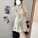 XIPR初中生休閑套裝女2025新款少女夏裝中學(xué)生短袖t恤裙褲運(yùn)動兩件套 【短袖+裙褲】杏色套裝 XL 【建議120-135斤】