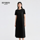 深呼吸DEEP BREATH女裝明線(xiàn)寬松休閑圓領(lǐng)小口袋短袖連衣裙A500405 黑 M (3)