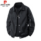皮爾卡丹（pierre cardin）夾克男春秋季潮流寬松休閑外套男士翻領(lǐng)工裝上衣男裝 黑色 XL