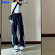 FSHE美式復(fù)古休閑褲女工裝中性風(fēng)側(cè)邊條紋情侶款直筒女闊腿褲女 藏青色[高品質(zhì)] M 建議[95-110斤]
