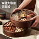 初心實(shí)木干果盤(pán)分格高檔糖果盤(pán)零食盤(pán)堅果盤(pán)客廳瓜子盤(pán)干果盒茶點(diǎn)盤(pán) 輕奢圓形雙層果盤(pán)-桃花芯木+玻璃