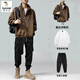啄木鳥(niǎo)（TUCANO）美式復古沖鋒外套男春秋套裝潮牌休閑夾克上衣搭配工作痞帥三件套 咖+長(cháng)白T+工裝褲黑【三件套】 XL 【120-140斤】