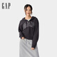 Gap女裝2025春季新款刺繡大logo拉鏈連帽衛(wèi)衣經典多色外套725766 黑灰色 L (170/88A) 亞洲尺碼