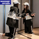 WASSUP JOYZON品牌運(yùn)動(dòng)套裝女加絨寬松大碼春秋新款學(xué)生休閑顯瘦兩件套跑步服潮 黑白色（春秋款兩件套） S（建議75-95斤）