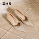 ZHR高跟鞋女中式秀禾婚紗鞋酒紅禮服細(xì)跟單鞋絨面新娘女鞋IG01香檳38