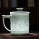 金鑲玉景德鎮茶杯名師手工雕刻影青陶帶過(guò)濾老板辦公杯 錦繡中華