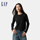 GAP女裝2025春季新款羅紋彈力長(zhǎng)袖T恤修身內(nèi)搭中短款上衣730205 黑色 L (170/88A)亞洲尺碼