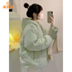 派吉鯊連帽奶fufu時尚燈芯絨棉服女2025新款冬季學(xué)生加厚小個子棉衣外套 淺綠色【夾棉加厚】 M 建議95-110斤