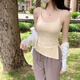 莫代爾辣妹修身打底吊帶帶胸墊小背心設計感純色收腰開(kāi)叉露背上衣外穿