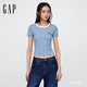 GAP女裝2025春季新款刺繡logo撞色圓領(lǐng)修身短袖T恤上衣美版727444 藍色 XXS 美碼  S亞洲碼160/80A
