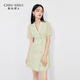 秋水伊人翻領(lǐng)高腰中長(zhǎng)款西裝連衣裙2023夏季新款女裝復(fù)古時(shí)尚裙子 果綠 M