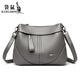 酷奇袋鼠（KUQIDAISHU）真皮斜挎包女2025七夕百搭牛皮通勤中年媽媽包包感多層大容量 獅嶺包包輕奢款：灰色+手包