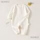 SKONWAT嬰兒連體衣秋冬短袖打底內(nèi)衣春秋哈衣保暖爬服寶寶睡衣長袖 奶白套頭棉毛連體衣 90