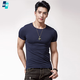 軒峻男士緊身T恤短袖修身健身半袖棉夏季圓領(lǐng)運動(dòng)彈力打底衫收緊袖口 寶藍色 L --125斤左右