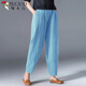 啄木鳥(niǎo)純棉闊腿褲女夏季寬松大碼中年哈倫褲顯瘦休閑高腰九分燈籠褲薄款 藍色薄 輕薄 2XL 建議125-140斤