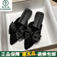 啄木鳥包頭半拖鞋女夏2025款蝴蝶結(jié)氣質(zhì)平底半托單鞋軟底外穿涼拖穆勒鞋 黑色 35
