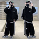 猴兄仔童裝男童套裝春秋裝中大兒童韓版時(shí)尚休閑運動(dòng)衛衣褲子兩件套男孩 黑色 150