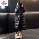 范哲狼（FANZELANG）歐洲站羽絨服女長(cháng)款加長(cháng)款2025冬寬松時(shí)尚洋氣收腰連帽小個(gè)子 黑色 S 80-125斤