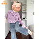 派吉鯊韓系慵懶風(fēng)復(fù)古圓領(lǐng)長(zhǎng)袖毛衣女秋冬新款感刺繡小個(gè)子針織上衣 紫色 S 建議75-95斤