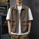 嘉瑞泰美式復古天絲薄款坎肩馬甲男春季新款戶(hù)外工裝立領(lǐng)無(wú)袖休閑外套潮 咖色 2XL （160-180斤）