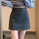 妙奕嘉裙子冬季半身裙女毛呢灰色短裙a字裙2024新款女士包臀裙冬裙半裙 灰色毛呢半身裙 M 【建議90-105斤】