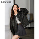 LAGOGO黑色高級感PU皮外套女拉谷谷2025春新款甜酷風(fēng)舒適百搭上衣 黑色 M