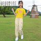 G.duck女童短袖夏裝兒童運動(dòng)套裝中大童女裝6-15歲學(xué)生T恤九分褲兩件套2 黃色大愛(ài)心 140