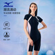 美津濃（MIZUNO）泳衣女士連體五分長款專業(yè)訓(xùn)練抗氯速干顯瘦大碼泳裝B386黑XL