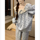 另約2025新款睡衣女春秋季長(zhǎng)袖高級(jí)感可愛花邊夏天甜美少女家居服套裝 6354 蕾絲藍(lán)色蝴蝶結(jié) M