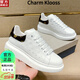 Charm Klooss男鞋輕奢新款休閑增高小白鞋松糕厚底鞋子男牛皮情侶款休閑鞋女鞋 白色  男女同款 【增高5CM】 40 男款