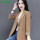 FSHE2025新款春秋夏季小西裝外套女休閑氣質(zhì)修身薄款西服上衣 卡其色 2XL _建議125-140斤