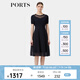 PORTS寶姿春季新品女裝簡約通勤領邊透紗短袖連衣裙ALP8K204RZE011 丈青 M