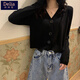 矜持范春秋2025新款V領(lǐng)黑色針織衫短款上衣女薄款長袖內(nèi)搭開衫毛衣 黑色 M