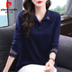 皮爾卡丹（pierre cardin）長(zhǎng)袖t恤女裝翻領(lǐng)polo衫大碼寬松上衣打底衫2025春秋新款純I棉媽媽 寶藍(lán)色 2XL (建議130-140斤)