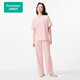 全棉時(shí)代（PurCotton）25夏季新品男女士睡衣情侶家居服套裝抗菌針織舒彈透氣 寧靜粉（短袖長(cháng)褲） L (女款165/男款175）