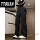 TYBURN哈克漢貝美式vibe機(jī)能風(fēng)沖鋒褲子男女冬季加絨褶皺傘兵工裝褲 黑色 M 90-115斤