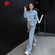 皮爾卡丹（pierre cardin）藍色休閑運動(dòng)套裝女時(shí)尚減齡顯瘦衛衣直筒褲兩件套2025年秋冬新款 藍色套裝【薄款不加絨】 2XL【建議140-155斤】