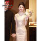 皮爾卡丹（PIERRE CARDIN）夏季旗袍敬酒服2025新款新中式新娘結(jié)婚訂婚領(lǐng)證登記小禮服小個(gè)子 米白色【提花】 L