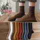 橙子工坊堆堆襪春秋大地色復古純色中筒襪女日系搭配坑條襪子女ins 隨機色 3雙 均碼