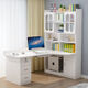 楓尖實(shí)木書(shū)桌書(shū)架組合臺式電腦桌書(shū)桌書(shū)柜一體臥室小戶(hù)型轉角寫(xiě)字桌子 白色120*80上帶門(mén)主機款