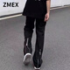 ZMEX美式潮牌休閑褲男士寬松復(fù)古直筒喇叭褲歐美高街vibe風(fēng)工裝褲男 511黑色[下拉鏈] XL [115-125斤]